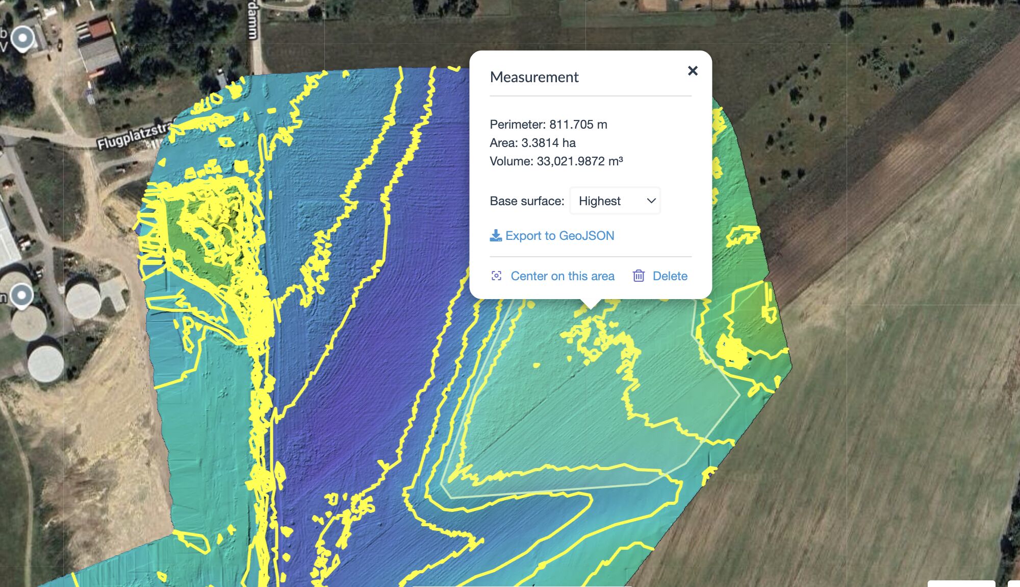 Orthofoto mit Volumenmessung: 33.021 m³ über 3,38 Hektar